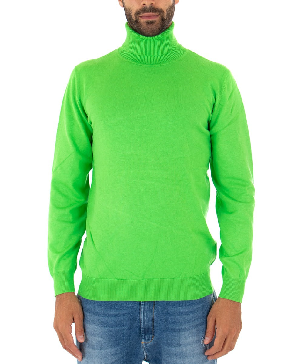 Maglioncino Uomo Collo Alto Maglia Rasata Morbida Dolcevita Sottogiacca Basic Tinta Unita Verde Acido GIOSAL-M2552A