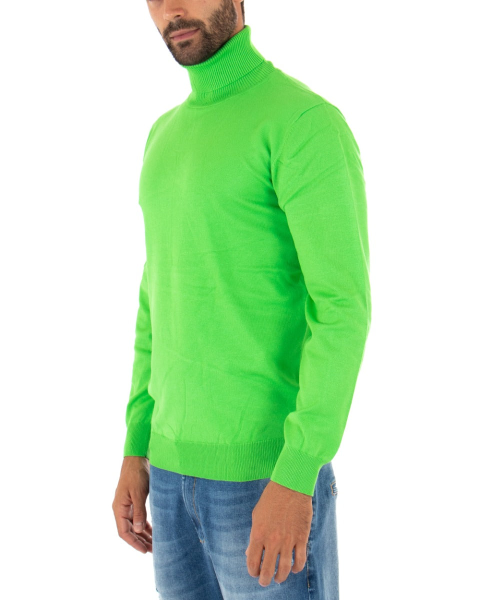Maglioncino Uomo Collo Alto Maglia Rasata Morbida Dolcevita Sottogiacca Basic Tinta Unita Verde Acido GIOSAL-M2552A
