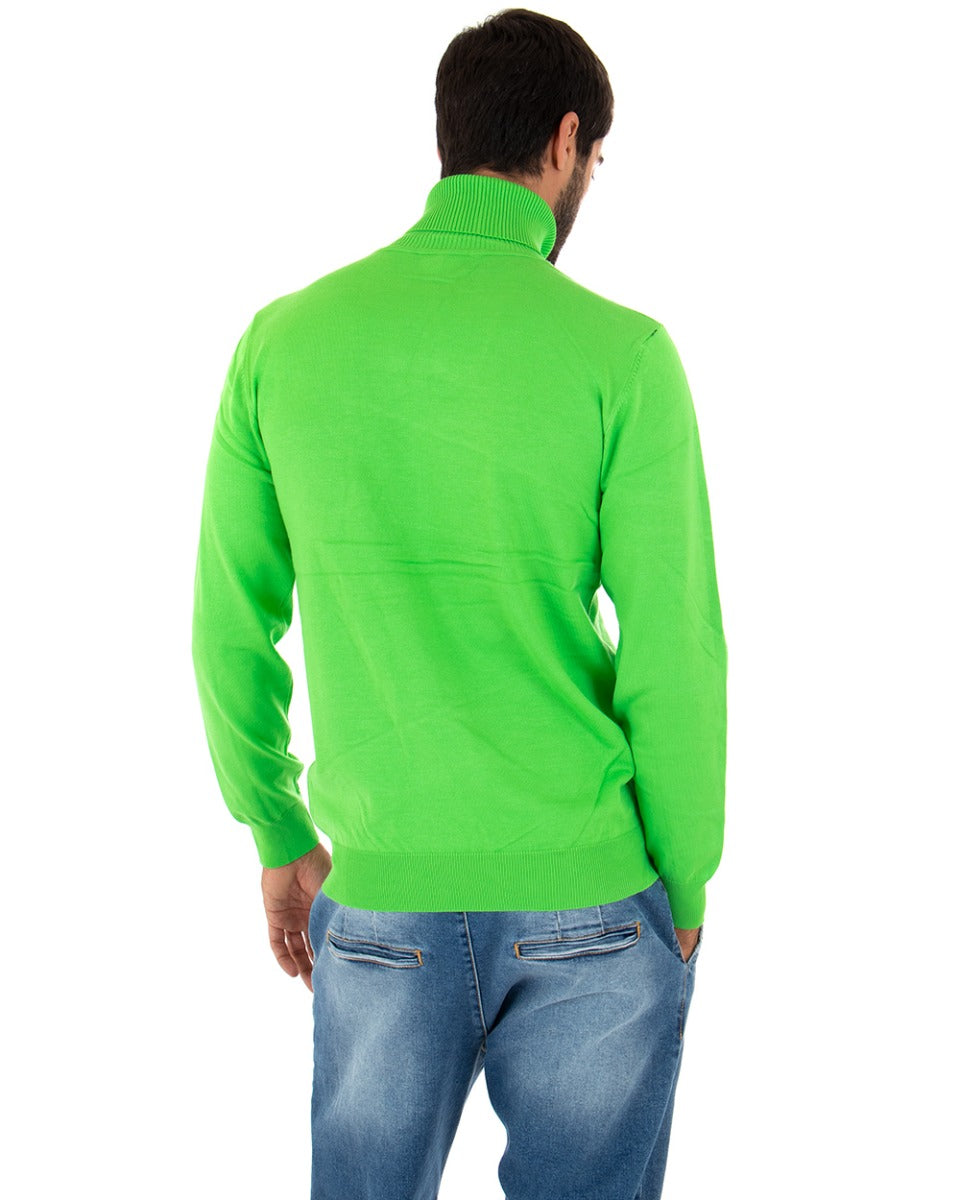 Maglioncino Uomo Collo Alto Maglia Rasata Morbida Dolcevita Sottogiacca Basic Tinta Unita Verde Acido GIOSAL-M2552A