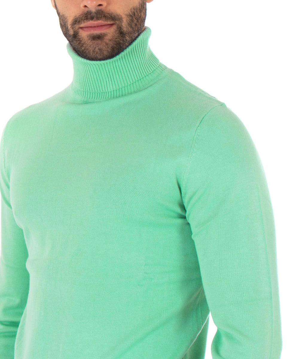 Maglioncino Uomo Maglia Maniche Lunghe Collo Alto Elastico Tinta Unita Verde Acqua GIOSAL-M2553A