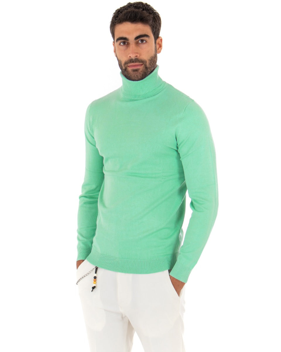 Maglioncino Uomo Maglia Maniche Lunghe Collo Alto Elastico Tinta Unita Verde Acqua GIOSAL-M2553A