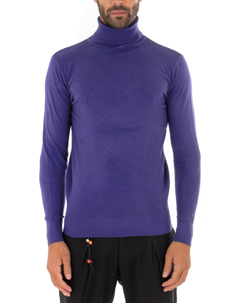 Maglioncino Uomo Maglia Maniche Lunghe Collo Alto Elastico Tinta Unita Viola GIOSAL-M2556A