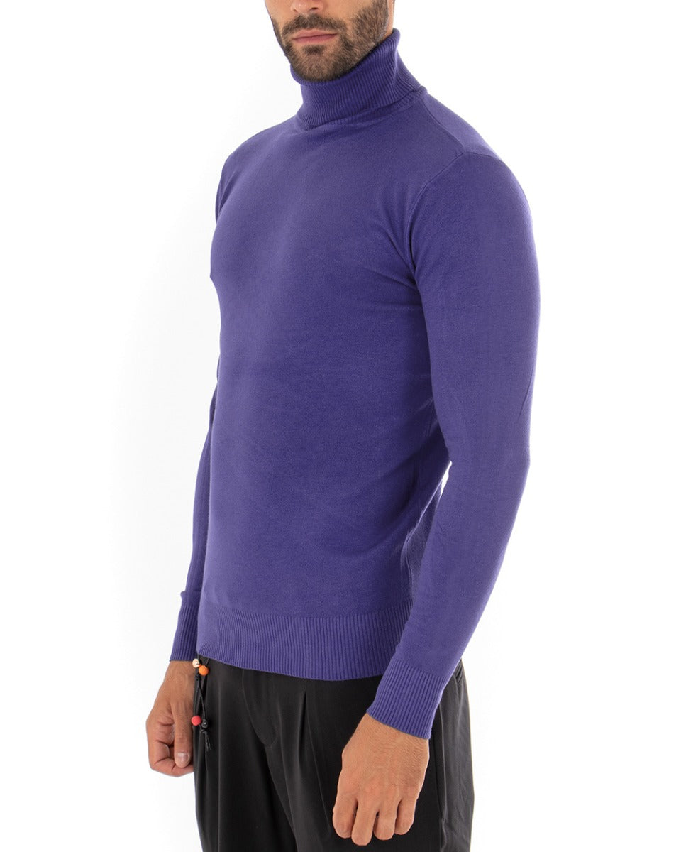 Maglioncino Uomo Maglia Maniche Lunghe Collo Alto Elastico Tinta Unita Viola GIOSAL-M2556A