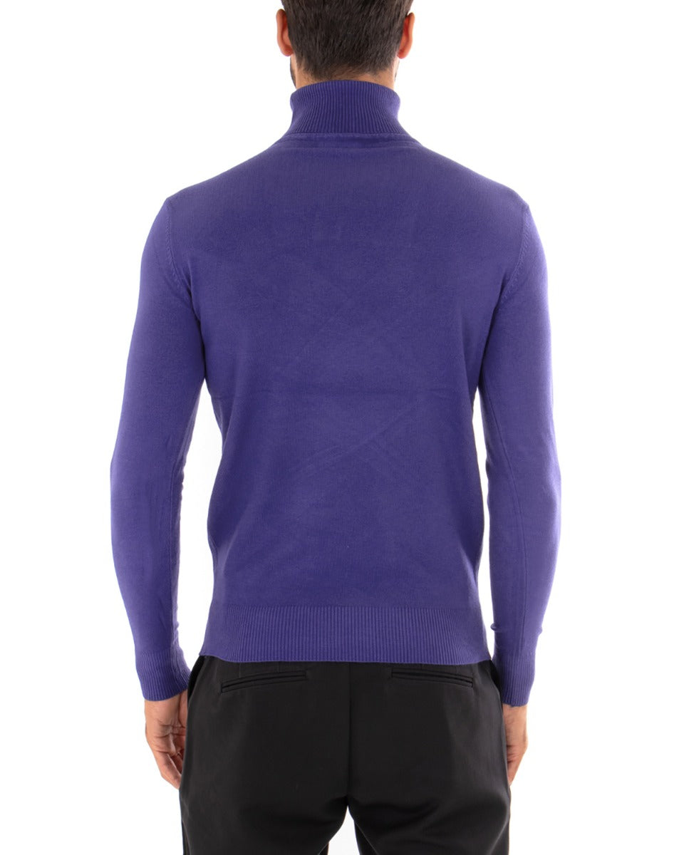 Maglioncino Uomo Maglia Maniche Lunghe Collo Alto Elastico Tinta Unita Viola GIOSAL-M2556A