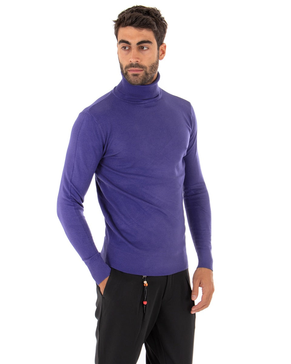 Maglioncino Uomo Maglia Maniche Lunghe Collo Alto Elastico Tinta Unita Viola GIOSAL-M2556A