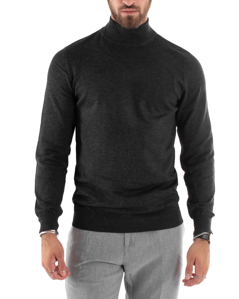 Maglioncino Uomo Maglia Mezzo Collo Maniche Lunghe Sottogiacca Rasato Caldo Elastico Tinta Unita Grigio Scuro GIOSAL-M2558A