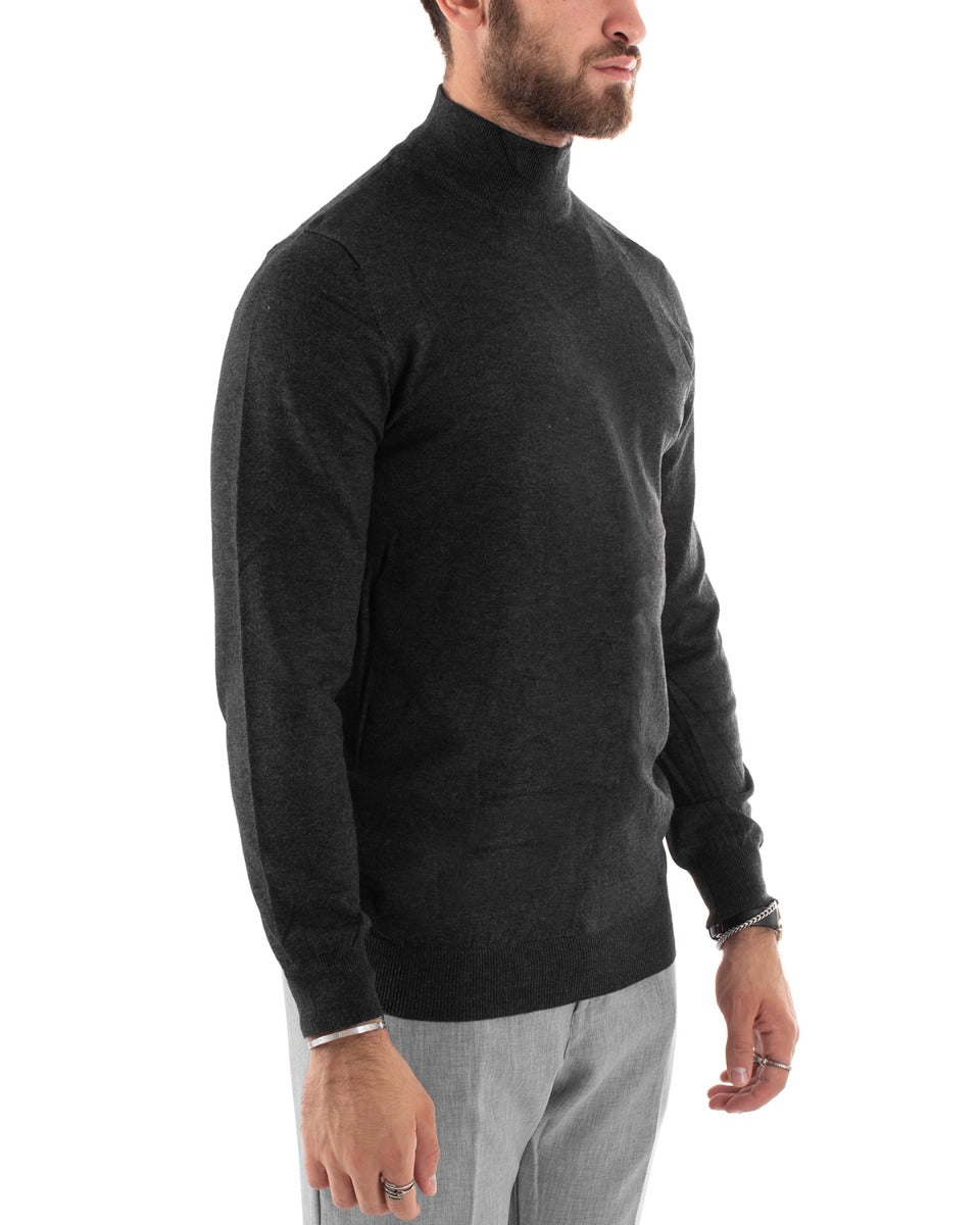 Maglioncino Uomo Maglia Mezzo Collo Maniche Lunghe Sottogiacca Rasato Caldo Elastico Tinta Unita Grigio Scuro GIOSAL-M2558A