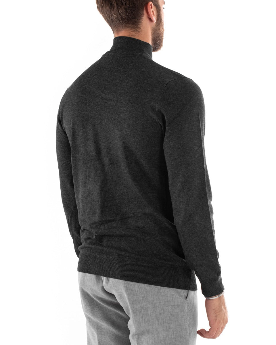 Maglioncino Uomo Maglia Mezzo Collo Maniche Lunghe Sottogiacca Rasato Caldo Elastico Tinta Unita Grigio Scuro GIOSAL-M2558A