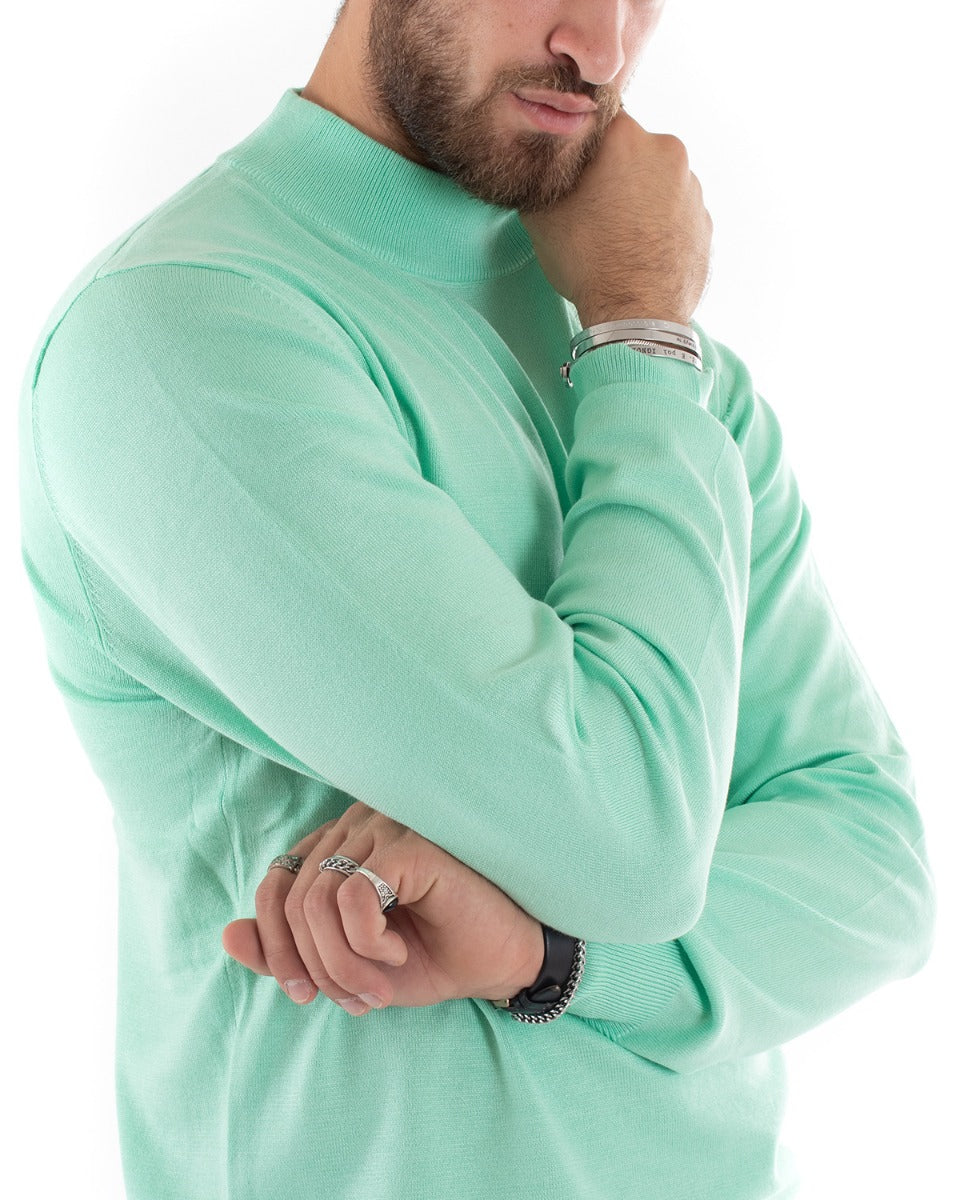 Maglioncino Uomo Maglia Mezzo Collo Maniche Lunghe Sottogiacca Rasato Caldo Elastico Tinta Unita Verde Acqua GIOSAL-M2559A