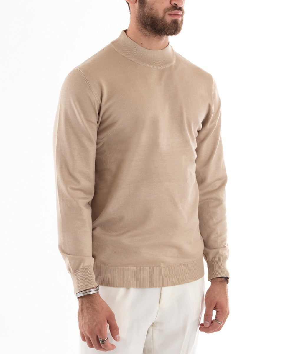 Maglioncino Uomo Maglia Mezzo Collo Maniche Lunghe Sottogiacca Rasato Caldo Elastico Tinta Unita Beige GIOSAL-M2560A