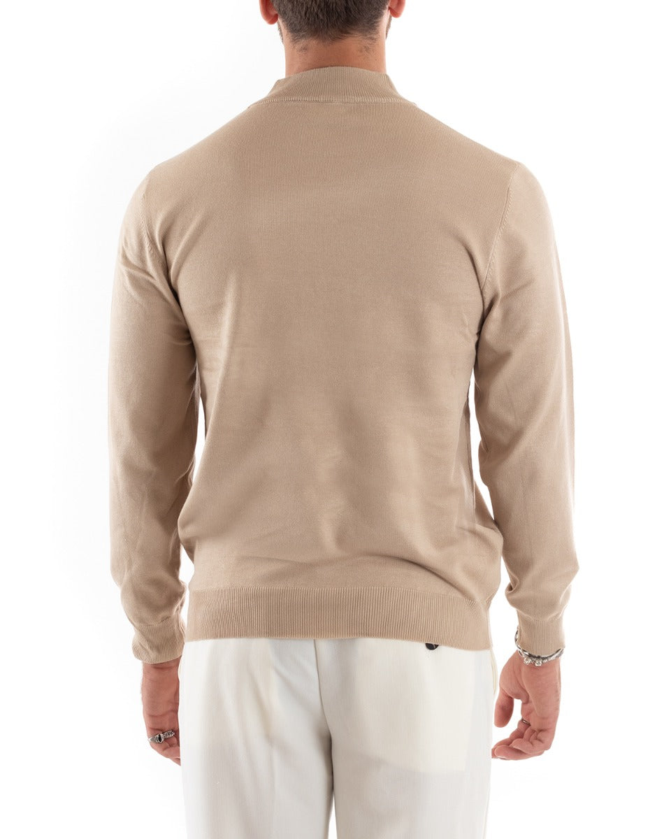 Maglioncino Uomo Maglia Mezzo Collo Maniche Lunghe Sottogiacca Rasato Caldo Elastico Tinta Unita Beige GIOSAL-M2560A