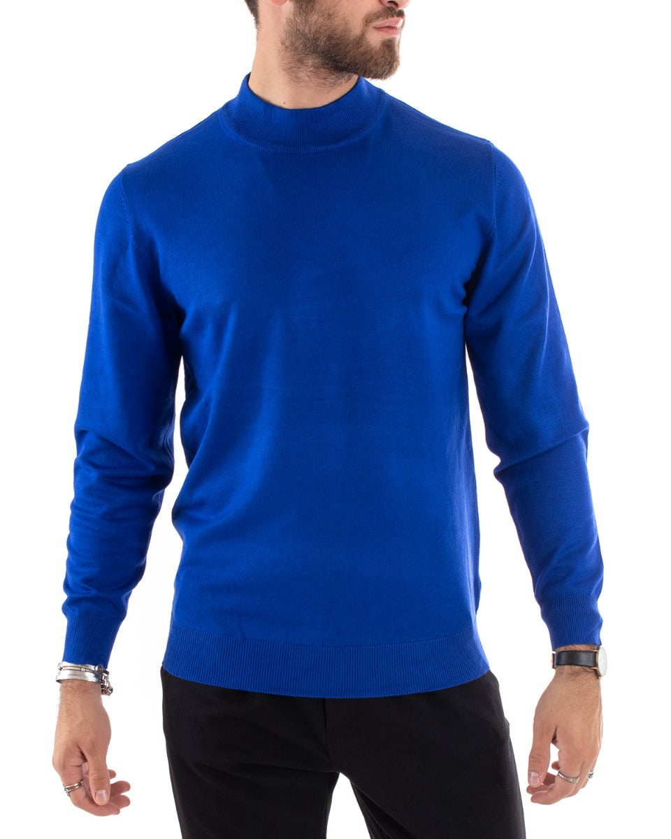 Maglioncino Uomo Maglia Maniche Lunghe Mezzo Collo Elastico Tinta Unita Blu Royal GIOSAL-M2562A