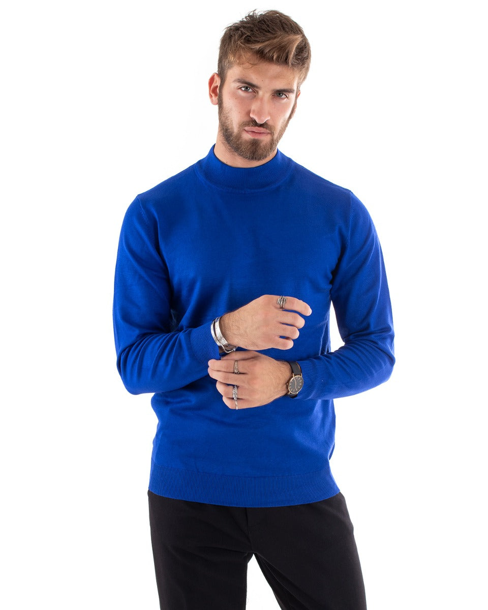 Maglioncino Uomo Maglia Maniche Lunghe Mezzo Collo Elastico Tinta Unita Blu Royal GIOSAL-M2562A