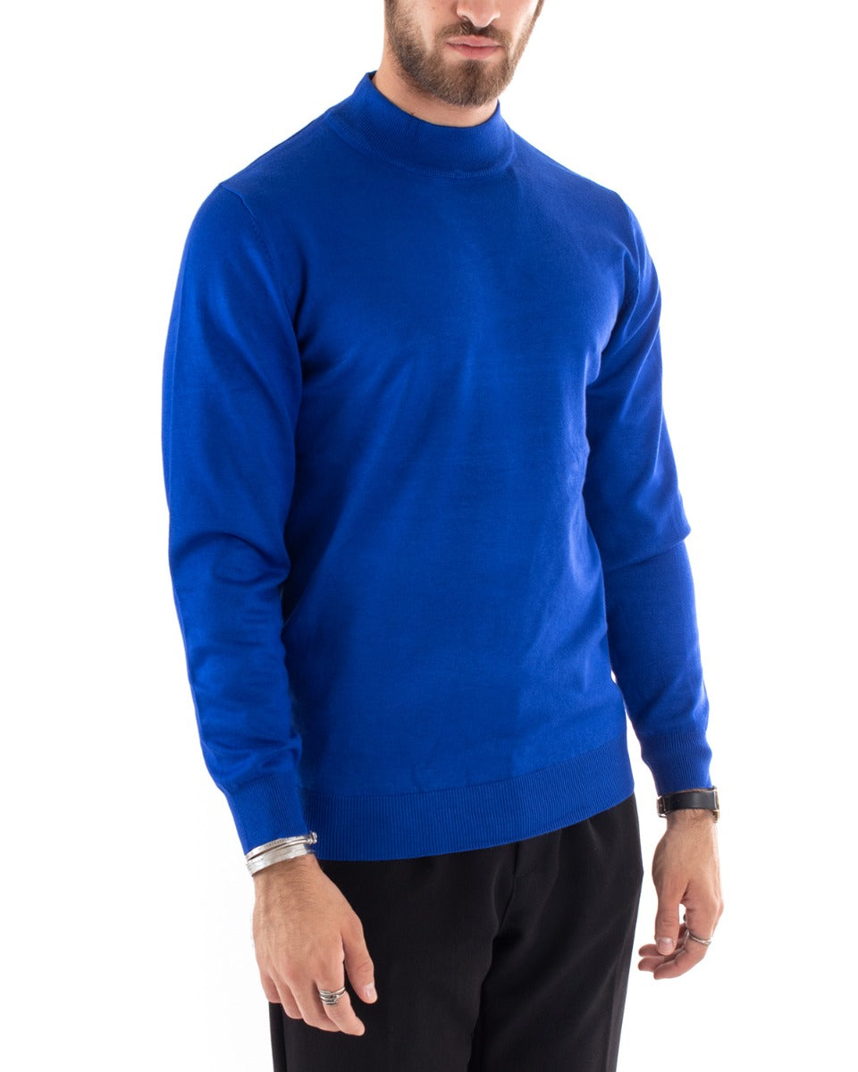 Maglioncino Uomo Maglia Maniche Lunghe Mezzo Collo Elastico Tinta Unita Blu Royal GIOSAL-M2562A