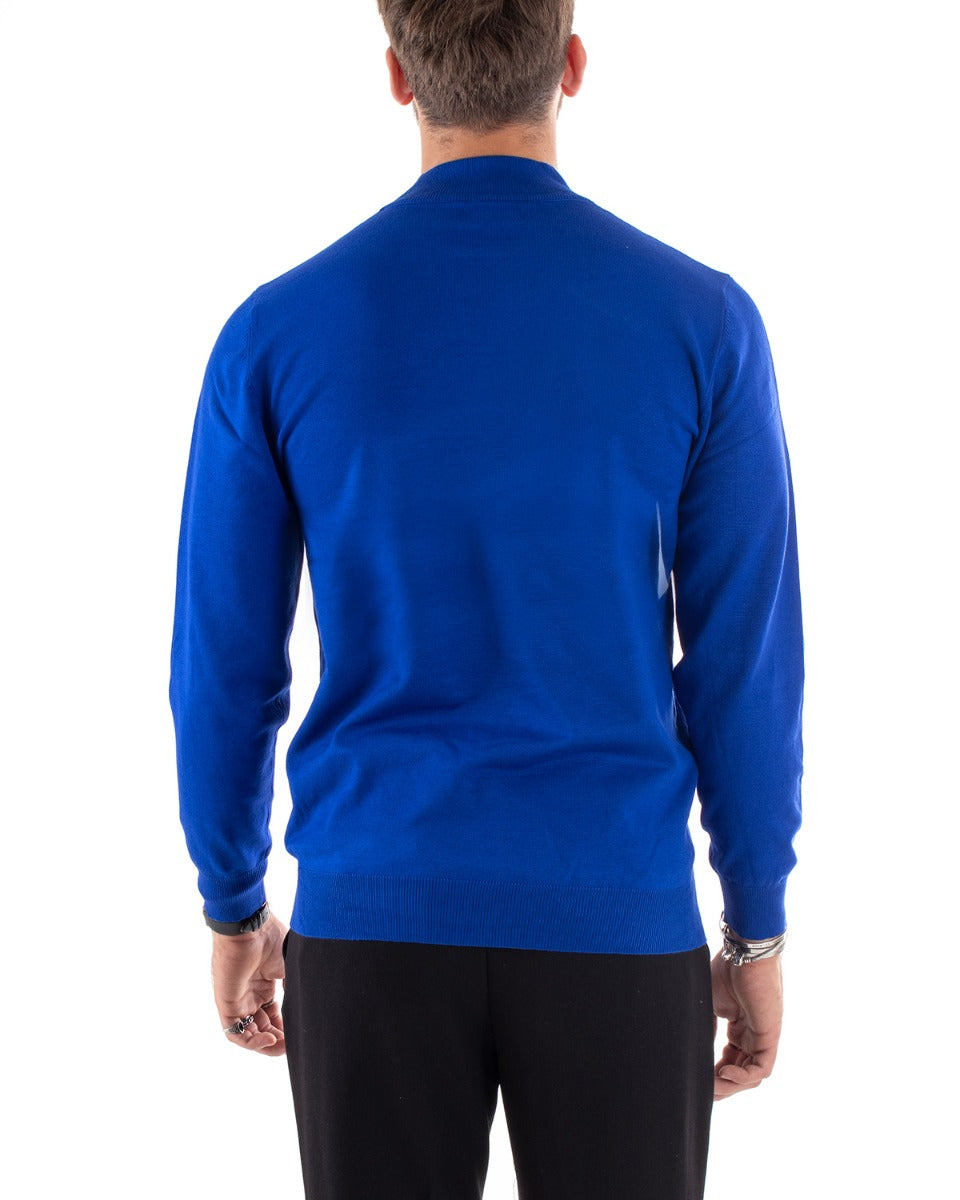 Maglioncino Uomo Maglia Maniche Lunghe Mezzo Collo Elastico Tinta Unita Blu Royal GIOSAL-M2562A