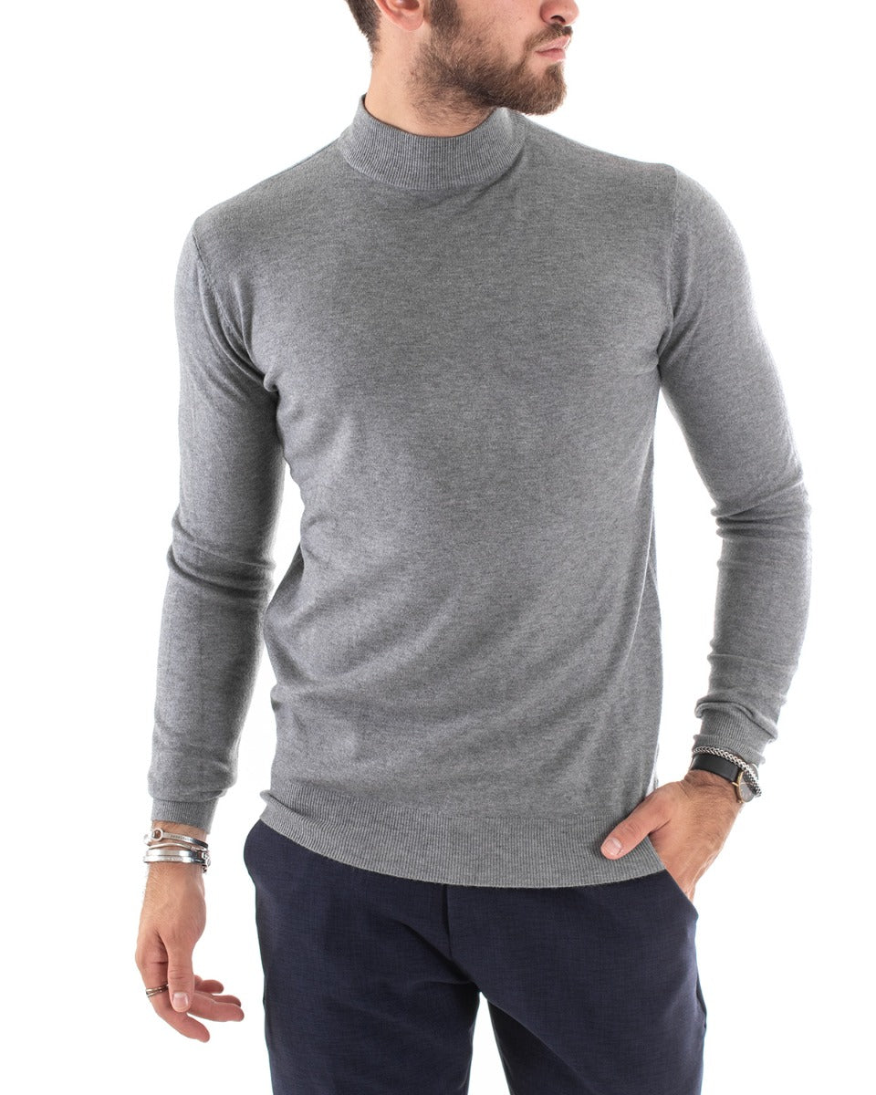 Maglioncino Uomo Maglia Mezzo Collo Maniche Lunghe Sottogiacca Rasato Caldo Elastico Tinta Unita Grigio GIOSAL-M2563A