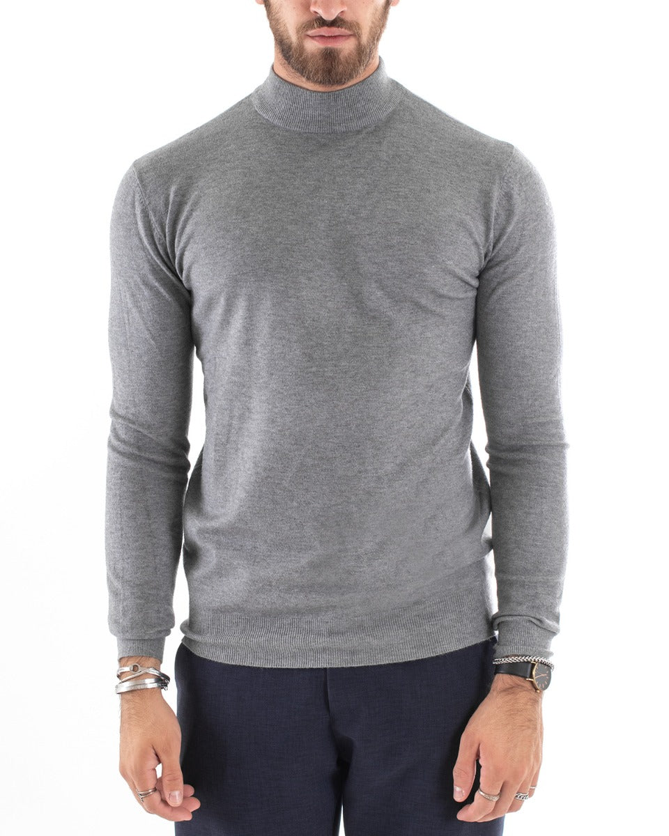Maglioncino Uomo Maglia Mezzo Collo Maniche Lunghe Sottogiacca Rasato Caldo Elastico Tinta Unita Grigio GIOSAL-M2563A