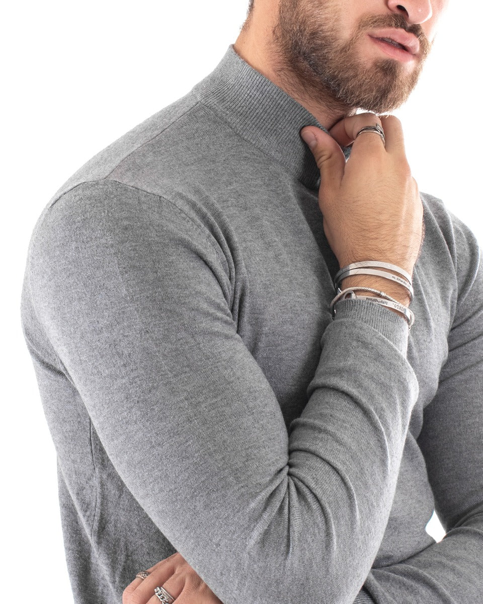 Maglioncino Uomo Maglia Mezzo Collo Maniche Lunghe Sottogiacca Rasato Caldo Elastico Tinta Unita Grigio GIOSAL-M2563A