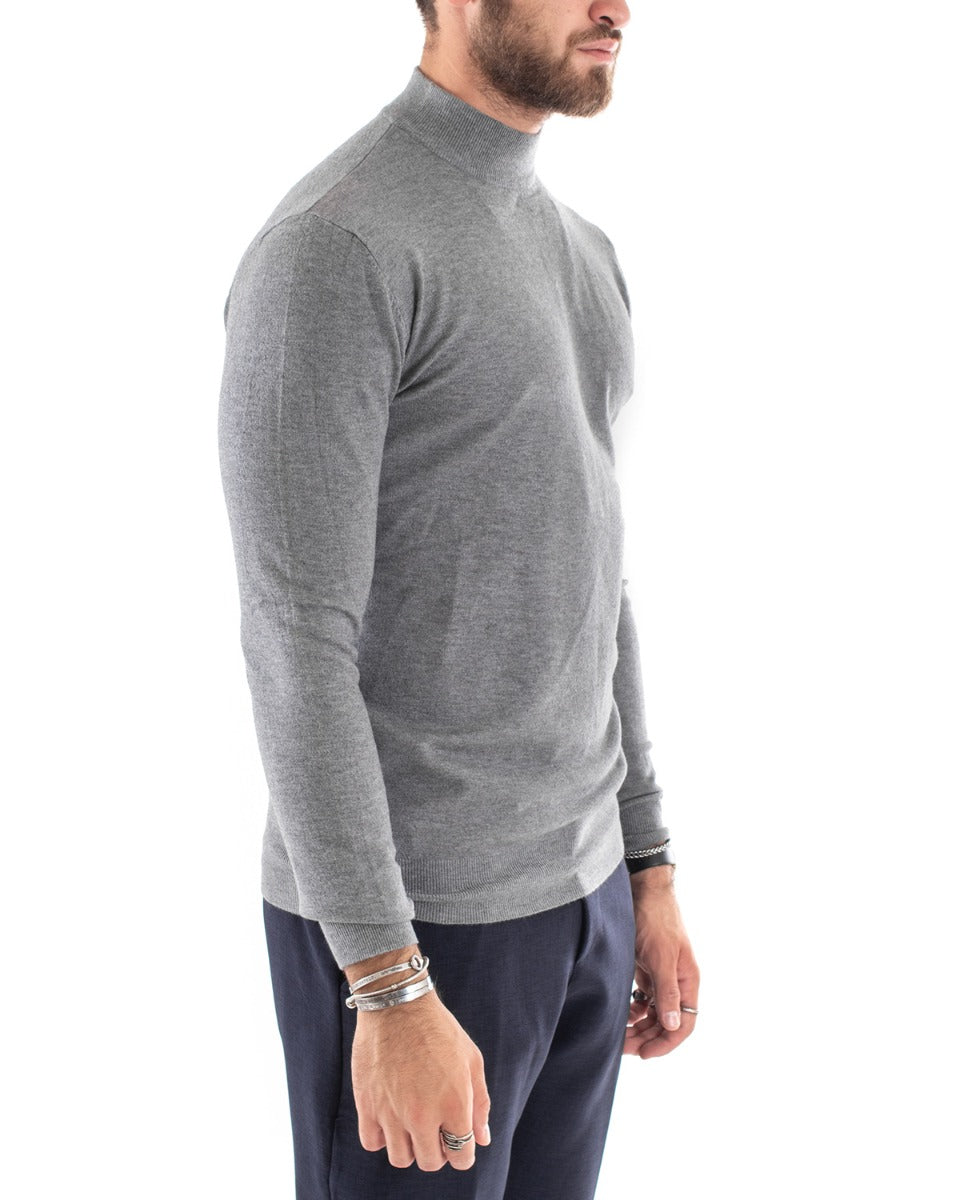 Maglioncino Uomo Maglia Mezzo Collo Maniche Lunghe Sottogiacca Rasato Caldo Elastico Tinta Unita Grigio GIOSAL-M2563A