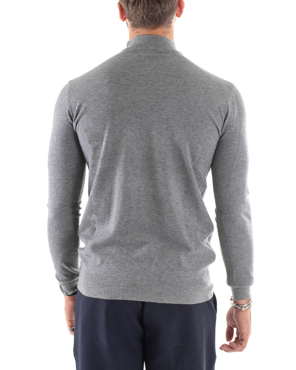 Maglioncino Uomo Maglia Maniche Lunghe Mezzo Collo Elastico Tinta Unita Grigio Chiaro GIOSAL-M2563A