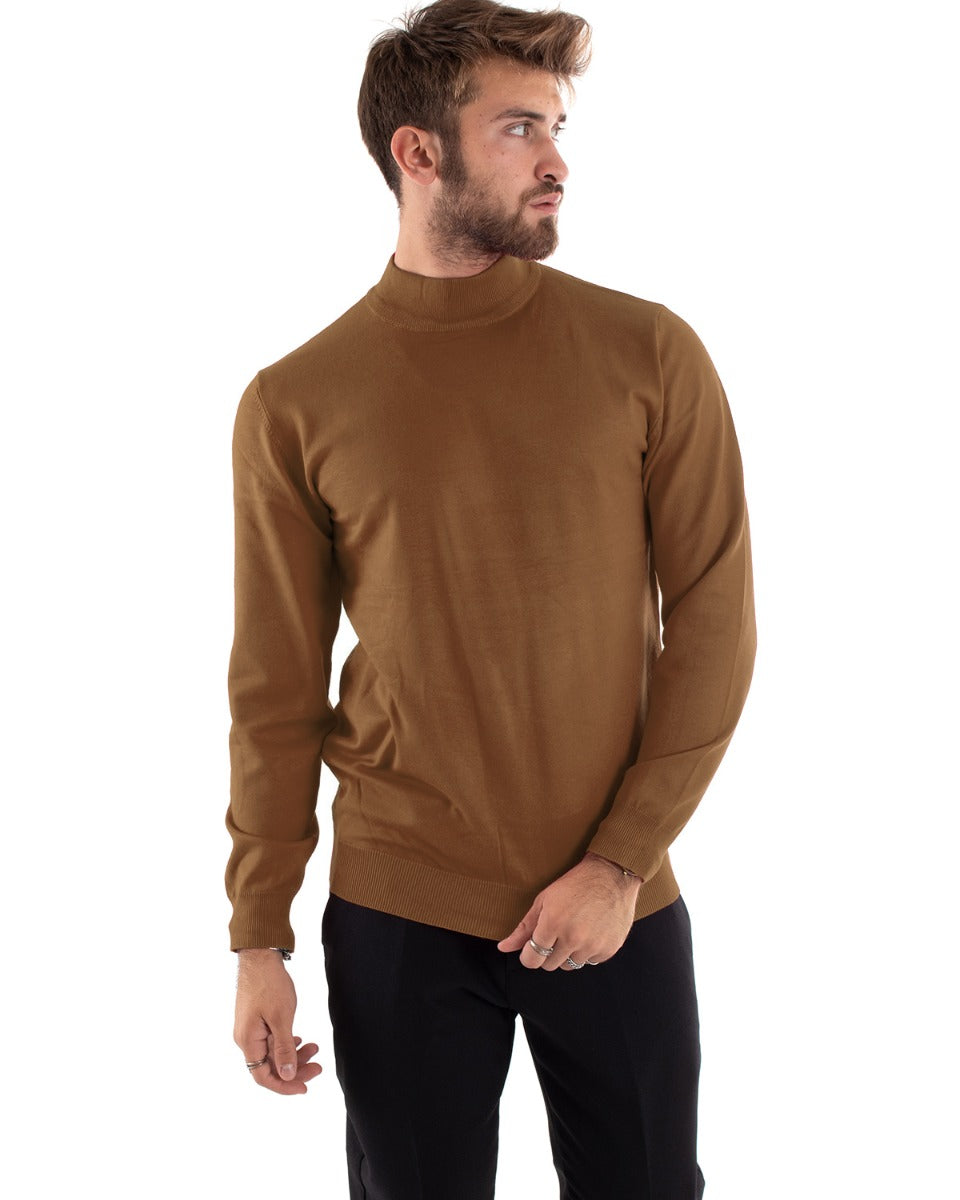 Maglioncino Uomo Maglia Mezzo Collo Maniche Lunghe Sottogiacca Rasato Caldo Elastico Tinta Unita Camel GIOSAL-M2608A