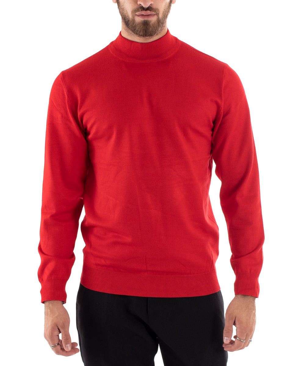 Maglioncino Uomo Maglia Mezzo Collo Maniche Lunghe Sottogiacca Rasato Caldo Elastico Tinta Unita Rosso GIOSAL-M2564A