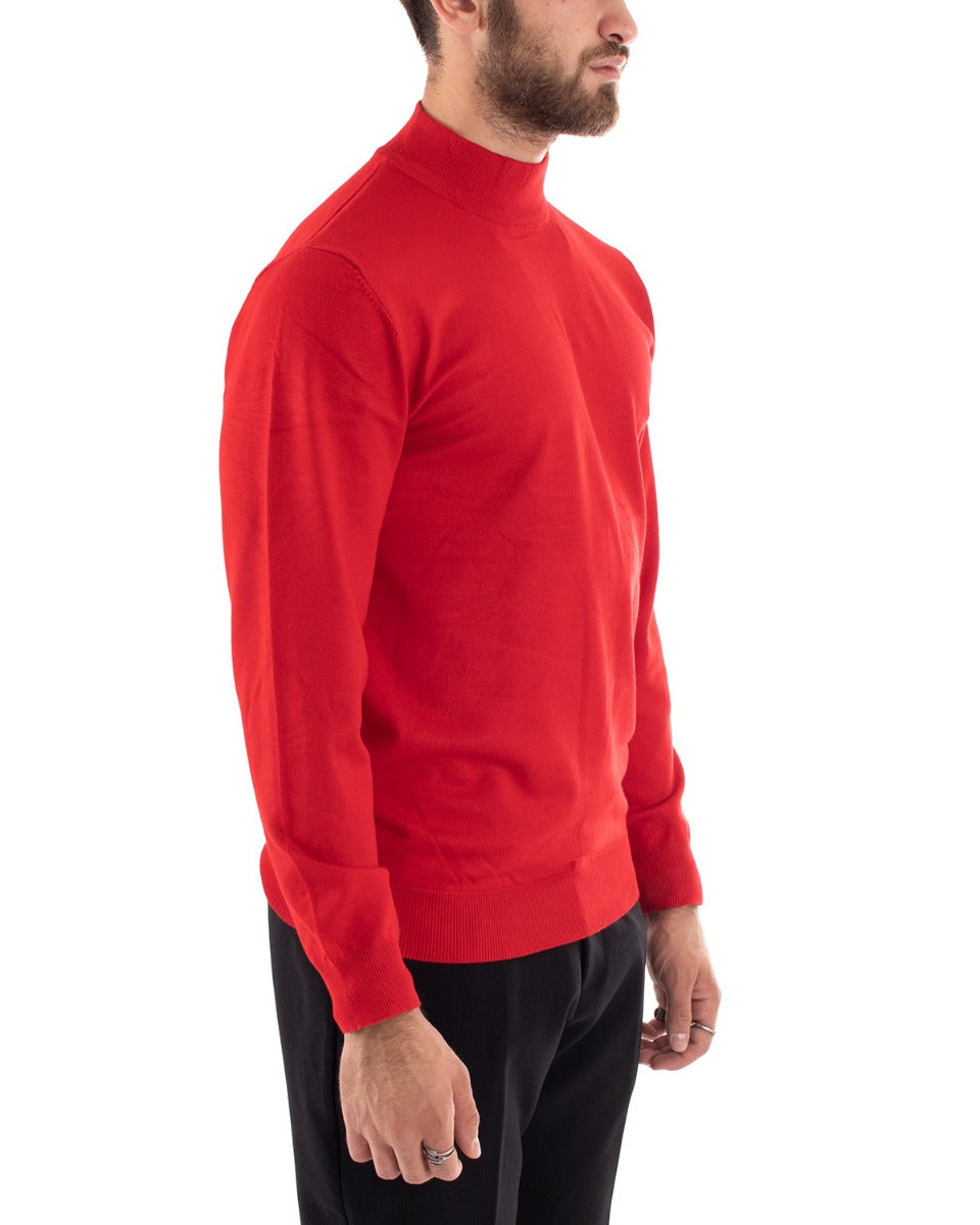 Maglioncino Uomo Maglia Mezzo Collo Maniche Lunghe Sottogiacca Rasato Caldo Elastico Tinta Unita Rosso GIOSAL-M2564A