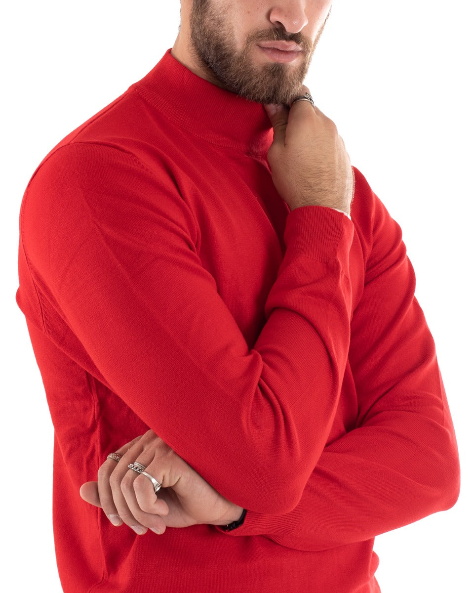 Maglioncino Uomo Maglia Mezzo Collo Maniche Lunghe Sottogiacca Rasato Caldo Elastico Tinta Unita Rosso GIOSAL-M2564A