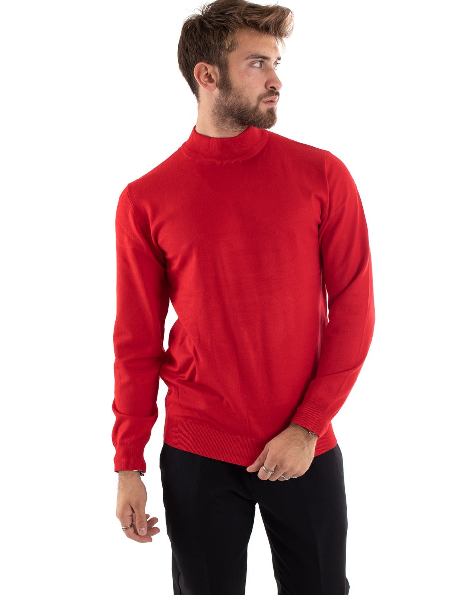 Maglioncino Uomo Maglia Maniche Lunghe Mezzo Collo Elastico Tinta Unita Rosso GIOSAL-M2564A