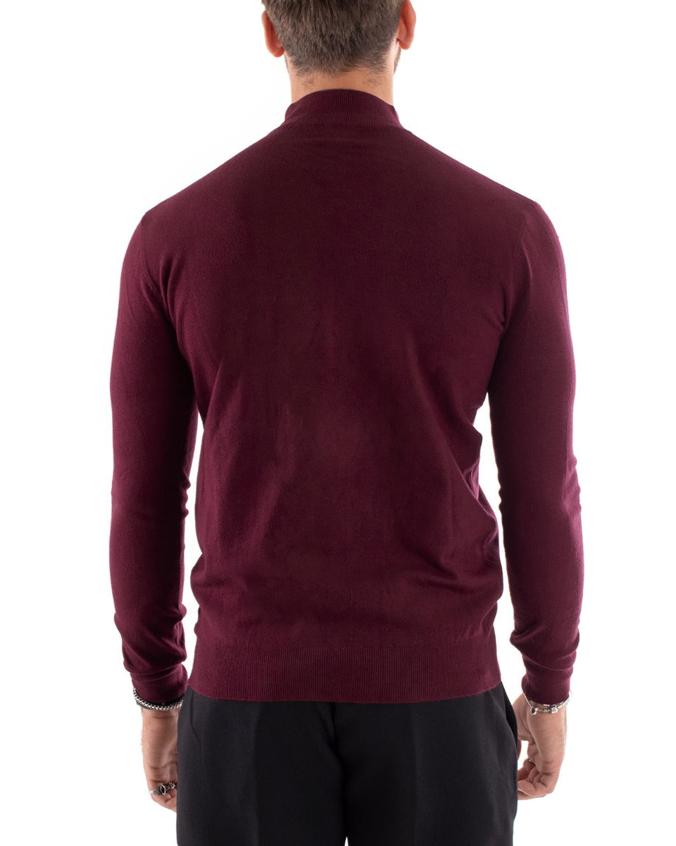 Maglioncino Uomo Maglia Maniche Lunghe Mezzo Collo Elastico Tinta Unita Bordeaux GIOSAL-M2565A