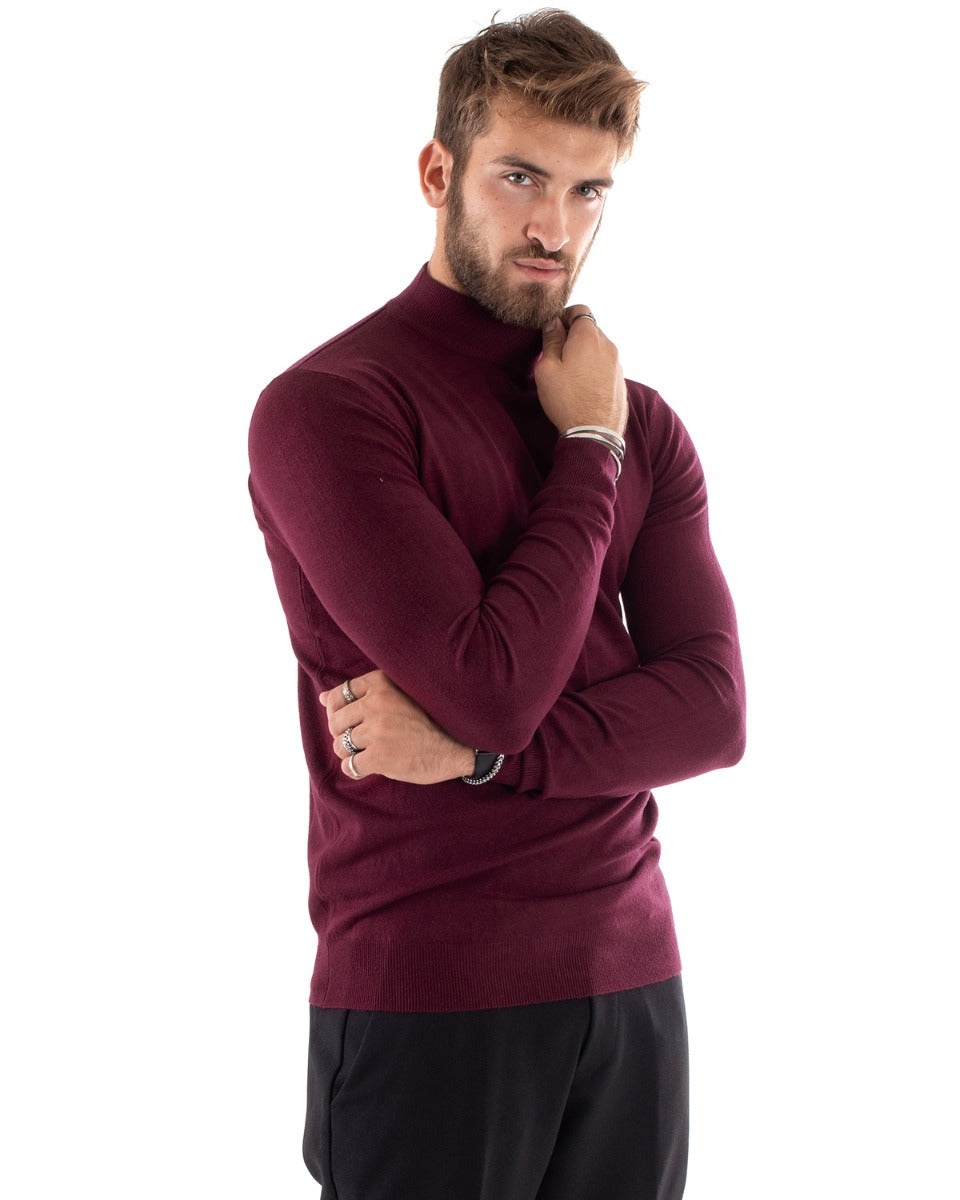 Maglioncino Uomo Maglia Mezzo Collo Maniche Lunghe Sottogiacca Rasato Caldo Elastico Tinta Unita Bordeaux GIOSAL-M2565A
