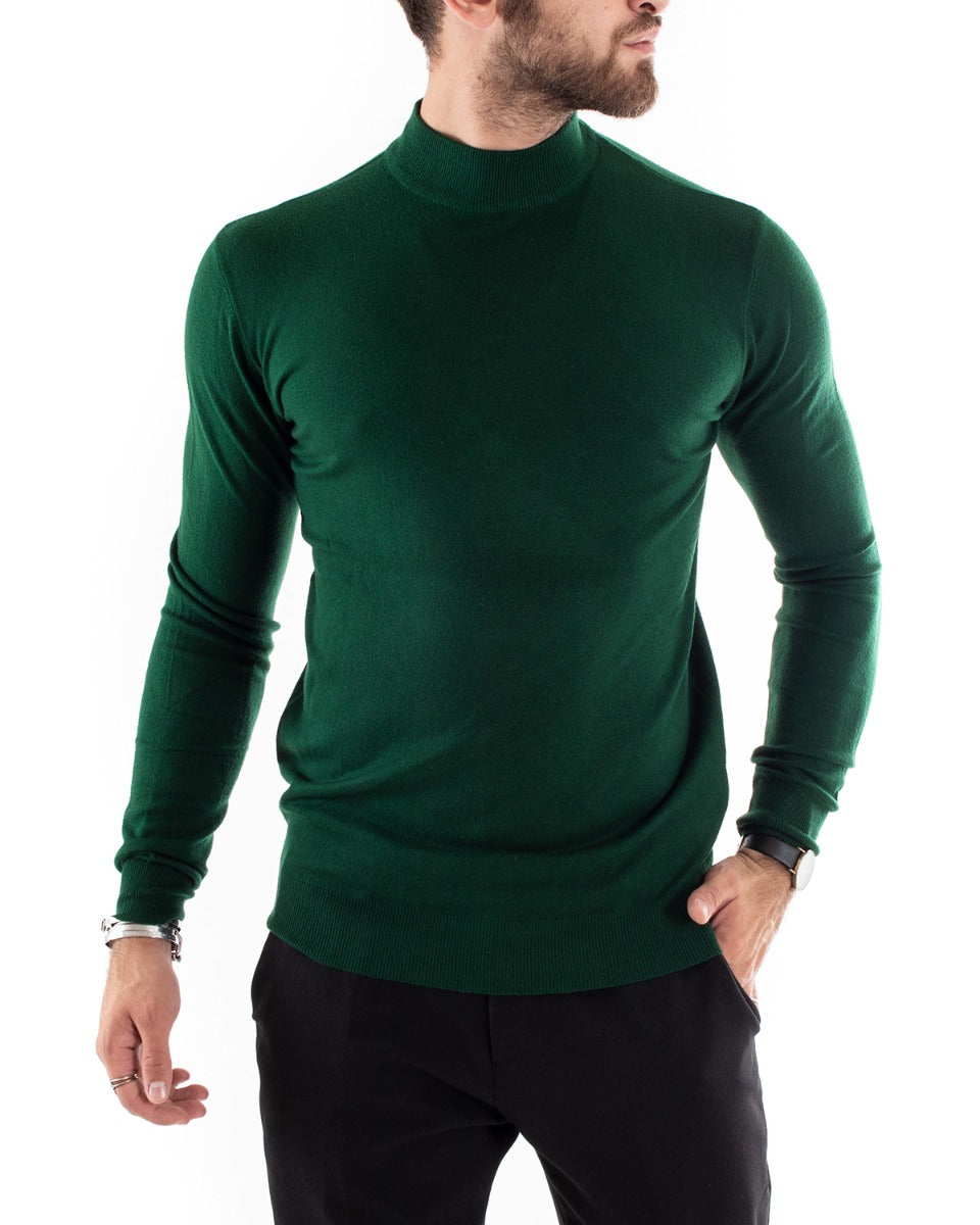 Maglioncino Uomo Maglia Mezzo Collo Maniche Lunghe Sottogiacca Rasato Caldo Elastico Tinta Unita Verde Bottiglia GIOSAL-M2566A
