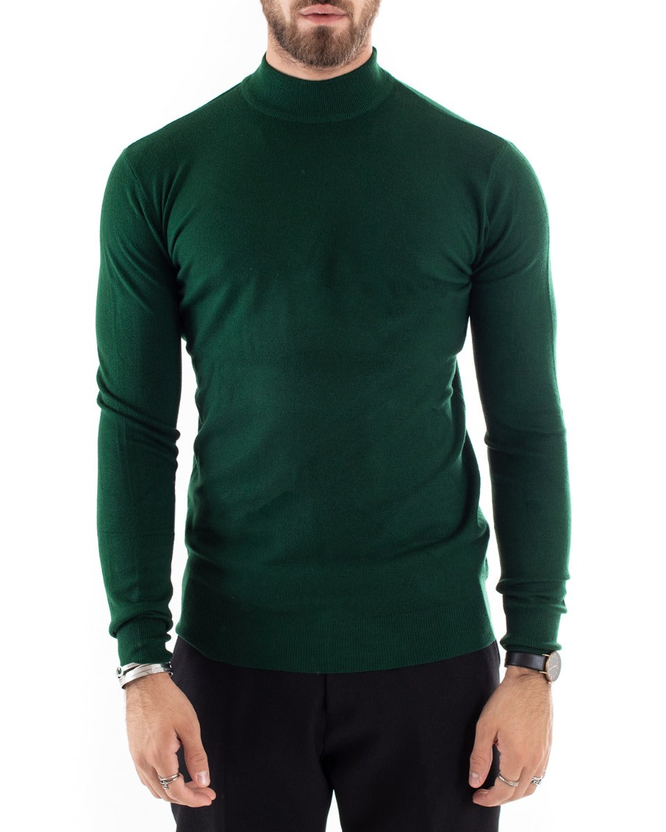 Maglioncino Uomo Maglia Mezzo Collo Maniche Lunghe Sottogiacca Rasato Caldo Elastico Tinta Unita Verde Bottiglia GIOSAL-M2566A