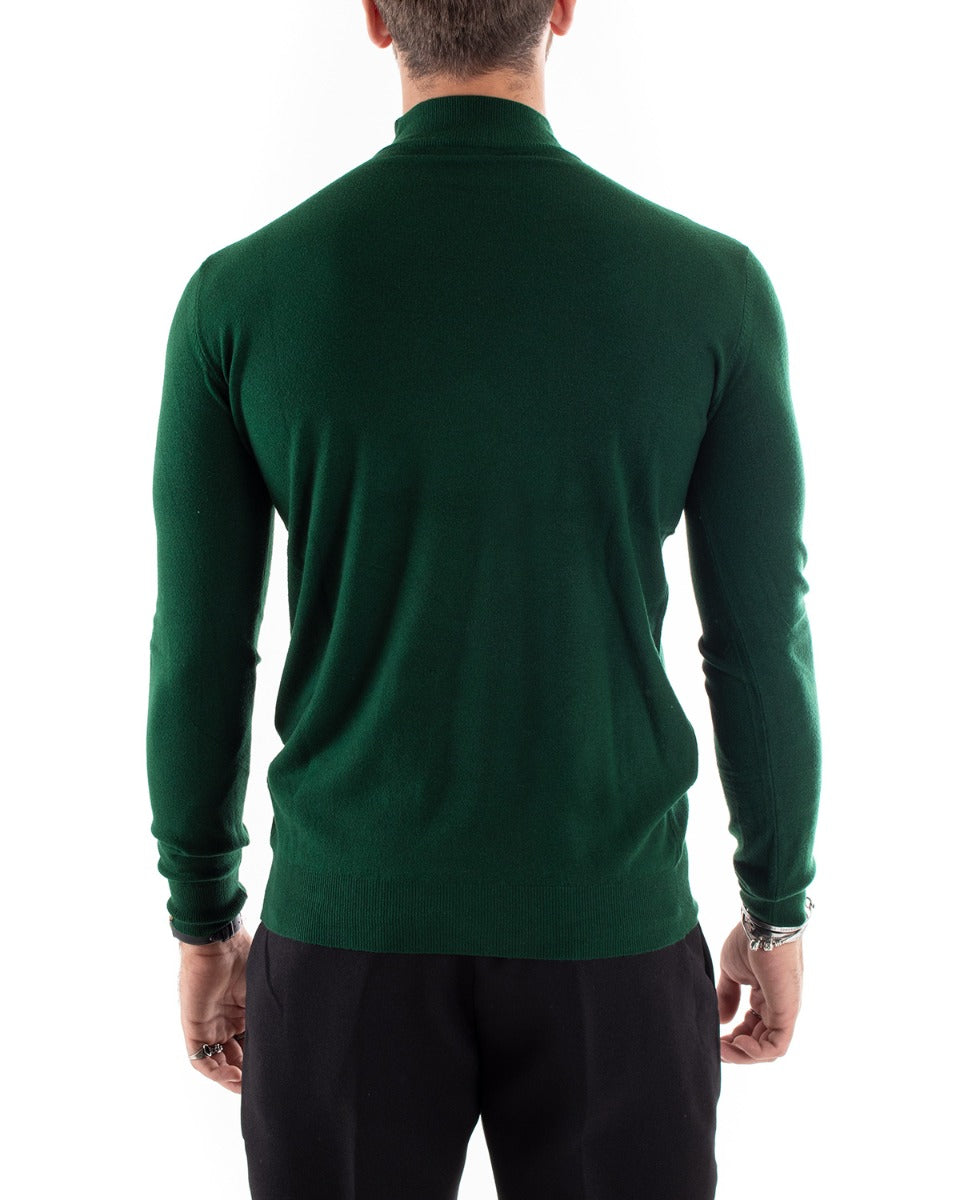 Maglioncino Uomo Maglia Maniche Lunghe Mezzo Collo Elastico Tinta Unita Verde Bottiglia GIOSAL-M2566A