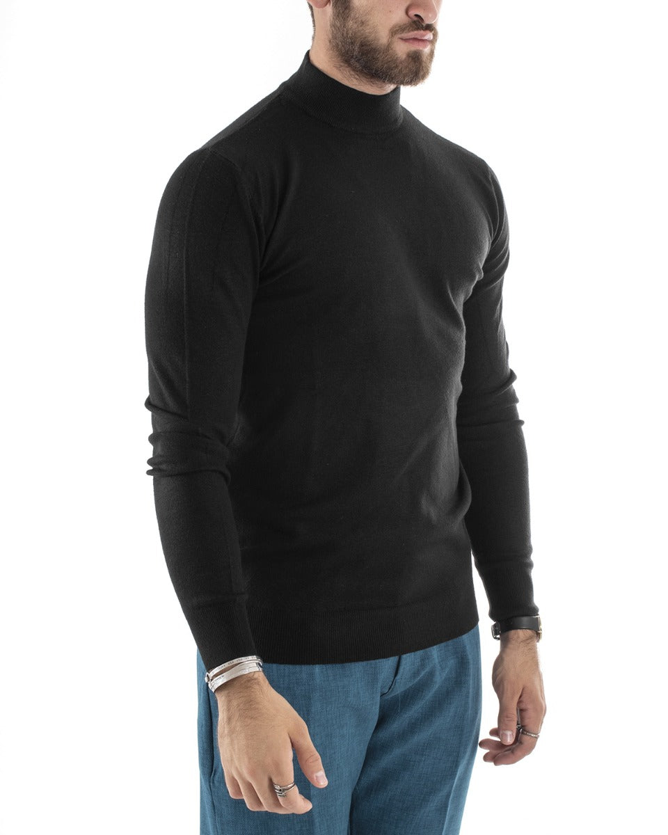 Maglioncino Uomo Maglia Mezzo Collo Maniche Lunghe Sottogiacca Rasato Caldo Elastico Tinta Unita Nero GIOSAL-M2567A