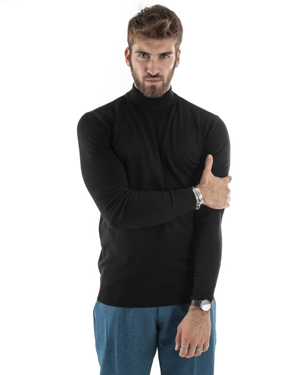 Maglioncino Uomo Maglia Mezzo Collo Maniche Lunghe Sottogiacca Rasato Caldo Elastico Tinta Unita Nero GIOSAL-M2567A