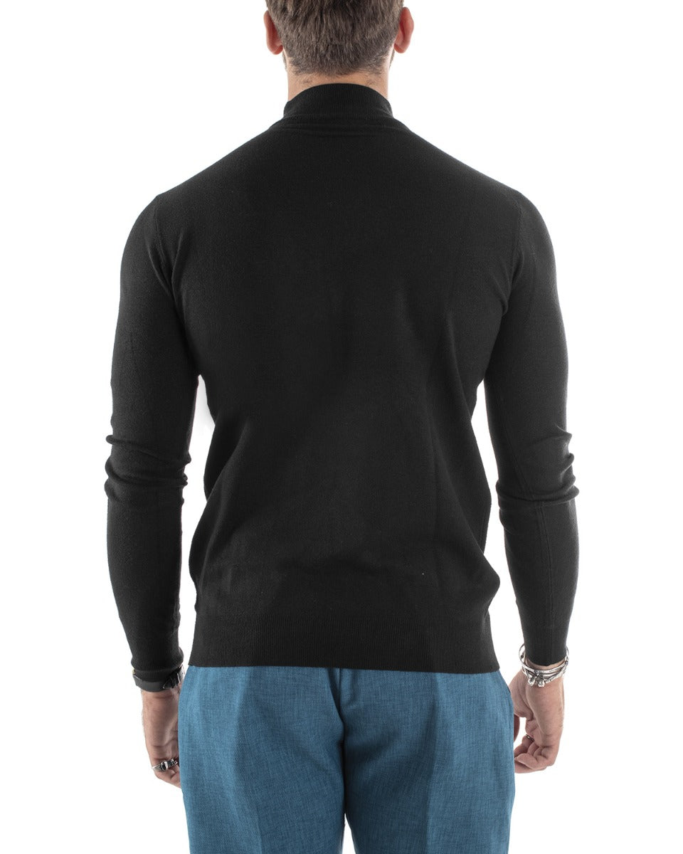 Maglioncino Uomo Maglia Mezzo Collo Maniche Lunghe Sottogiacca Rasato Caldo Elastico Tinta Unita Nero GIOSAL-M2567A