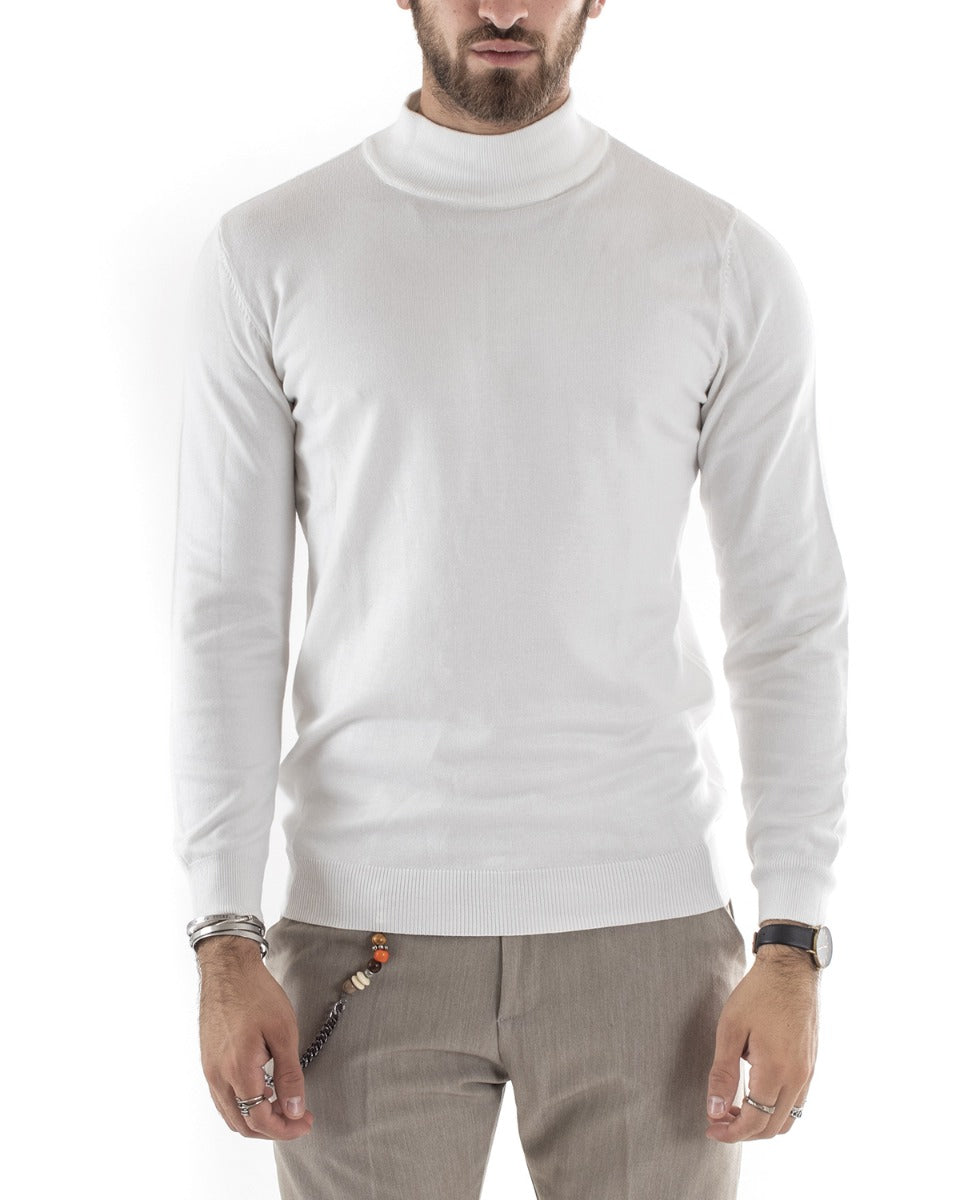 Maglioncino Uomo Maglia Mezzo Collo Maniche Lunghe Sottogiacca Rasato Caldo Elastico Tinta Unita Bianco GIOSAL-M2569A