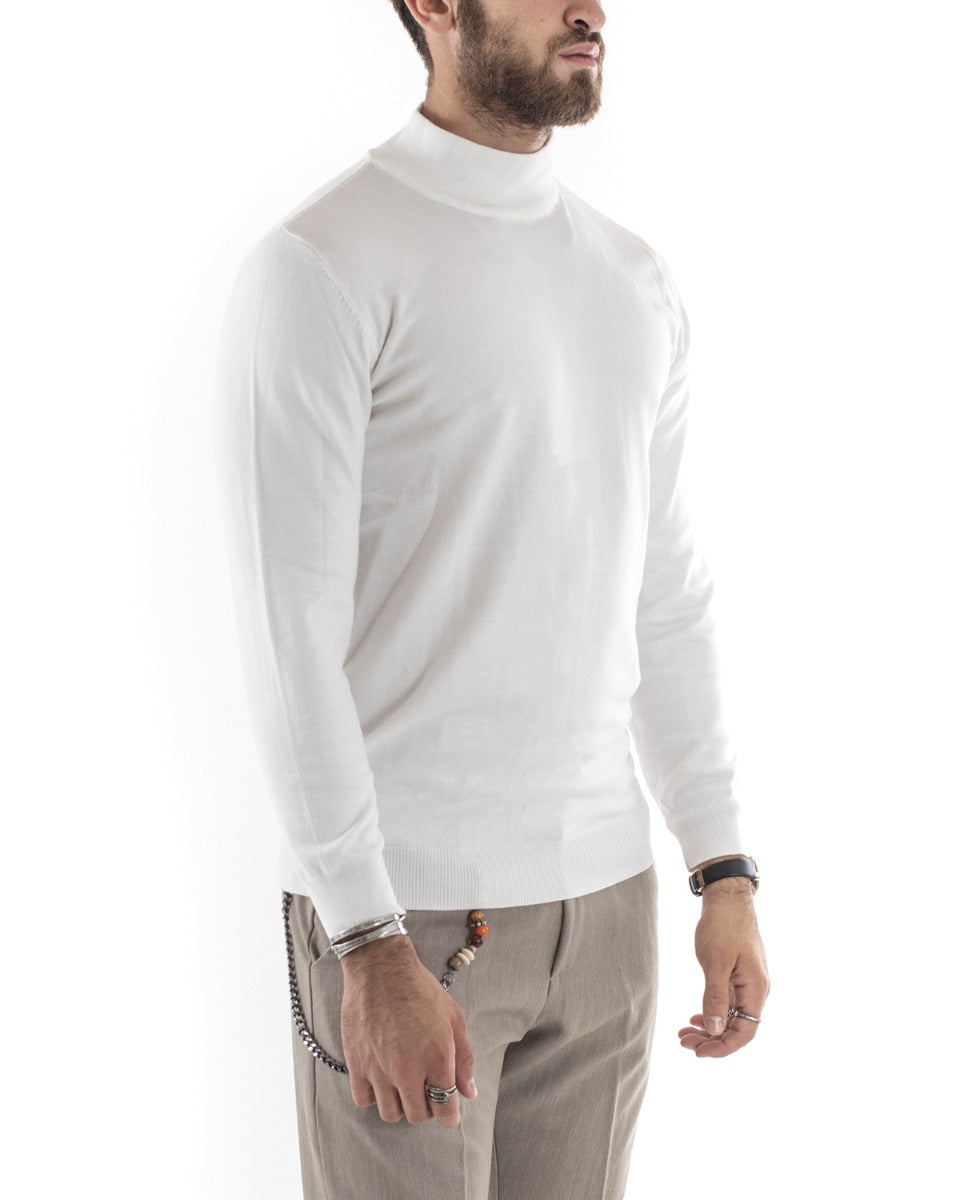 Maglioncino Uomo Maglia Maniche Lunghe Mezzo Collo Elastico Tinta Unita Bianco GIOSAL-M2569A