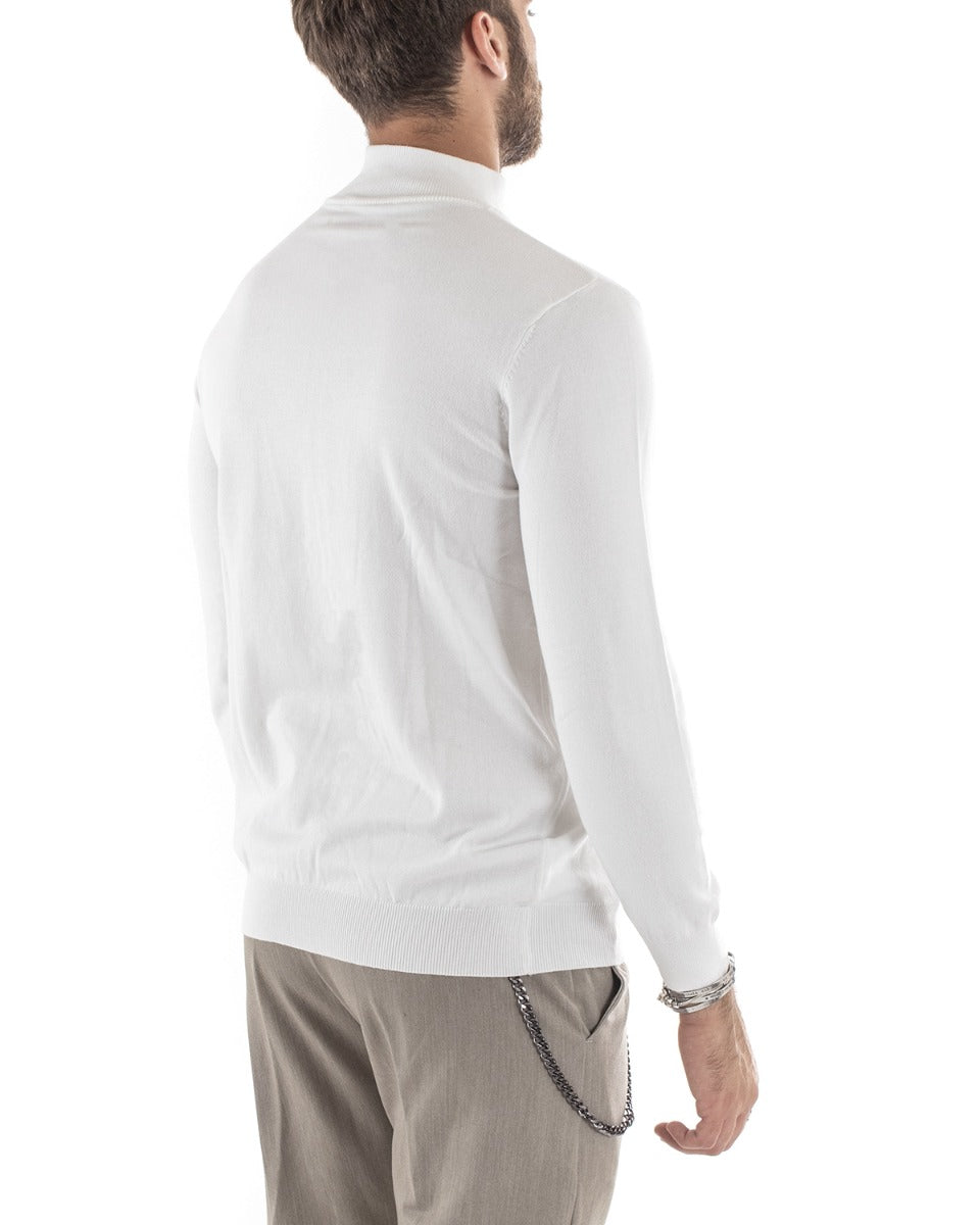 Maglioncino Uomo Maglia Mezzo Collo Maniche Lunghe Sottogiacca Rasato Caldo Elastico Tinta Unita Bianco GIOSAL-M2569A
