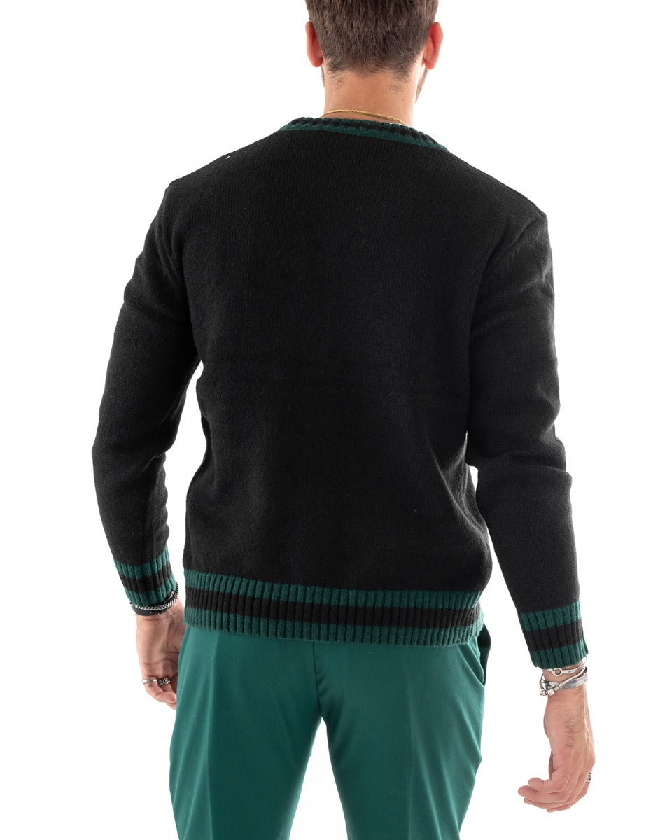 Cardigan Uomo Maglioncino Con Bottoni Maglia Con Patch Bicolore Nero GIOSAL-M2576A