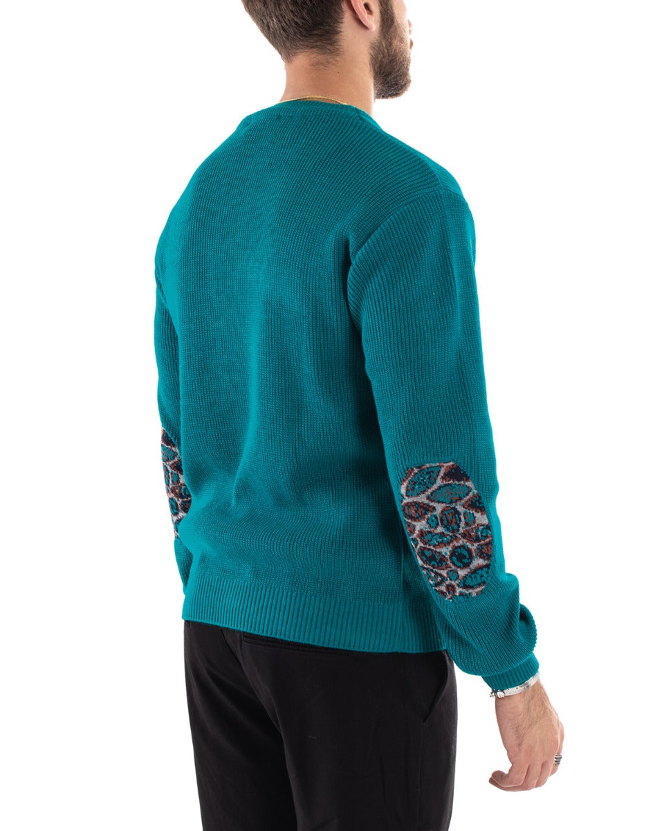 Maglioncino Uomo Casual Maglia Girocollo Tinta Unita Pullover Petrolio GIOSAL-M2584A