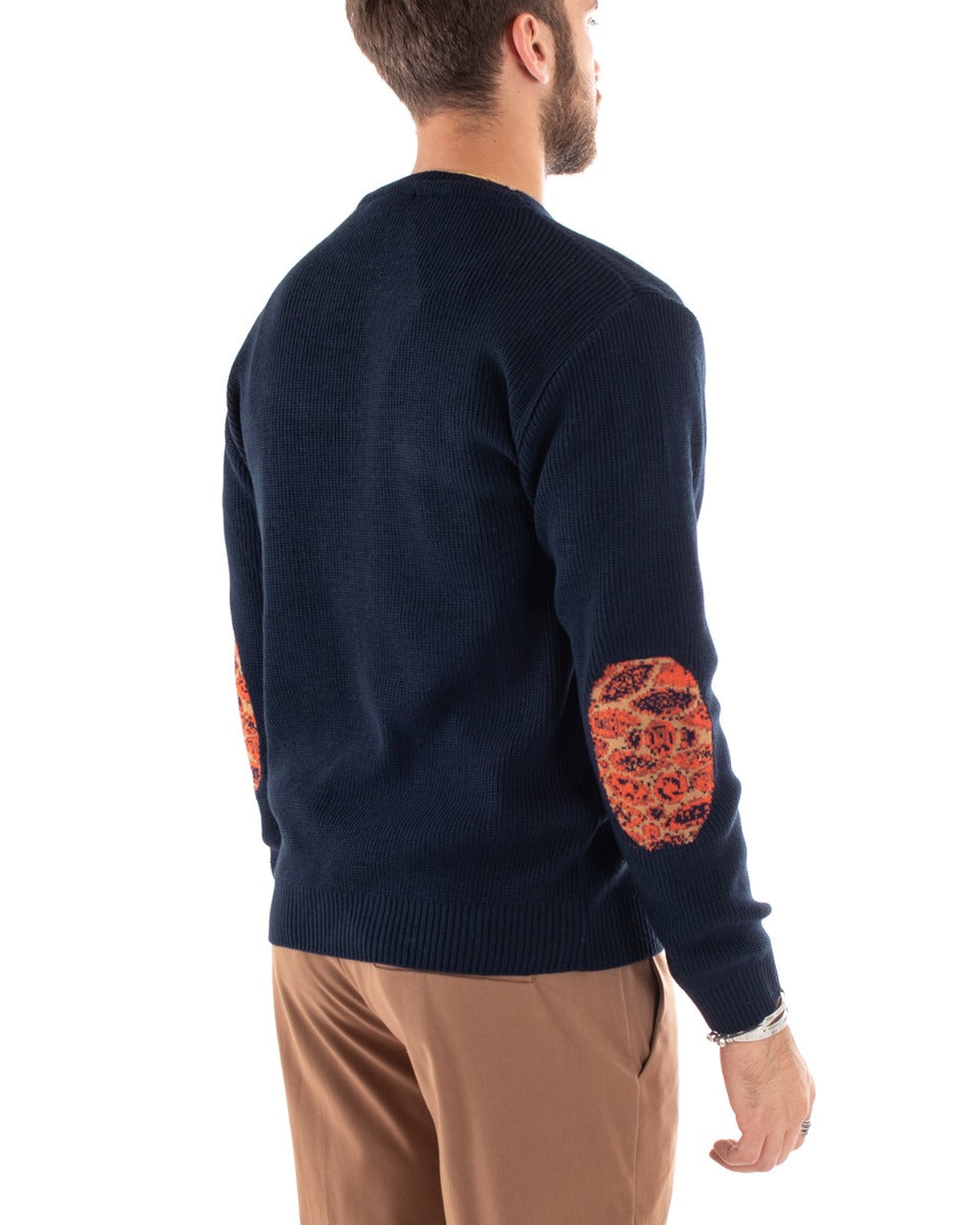 Maglioncino Uomo Casual Maglia Girocollo Tinta Unita Pullover Blu GIOSAL-M2586A