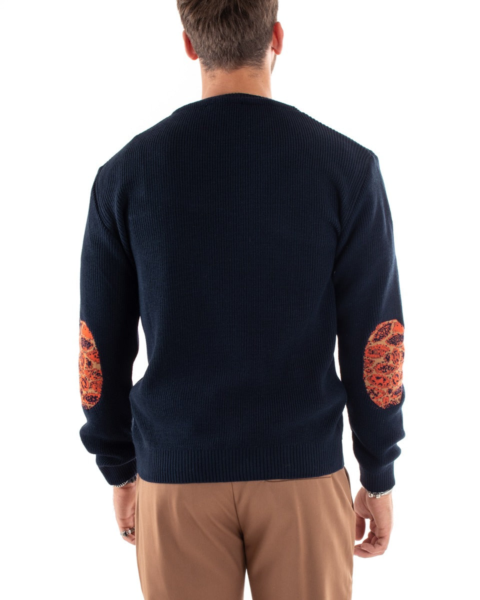 Maglioncino Uomo Casual Maglia Girocollo Tinta Unita Pullover Blu GIOSAL-M2586A
