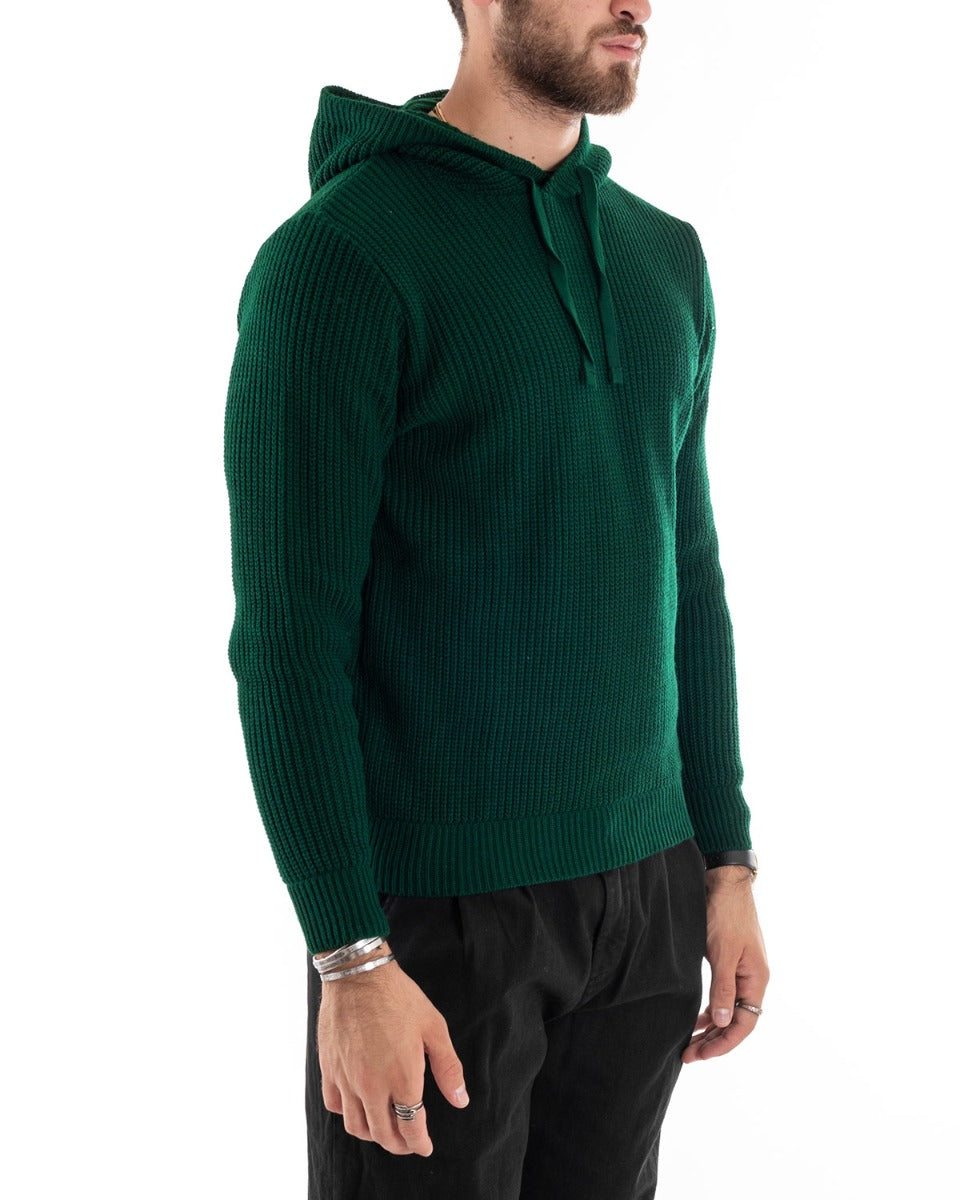 Maglioncino Uomo Maglia Con Cappuccio Tinta Unita Verde Pullover GIOSAL-M2593A