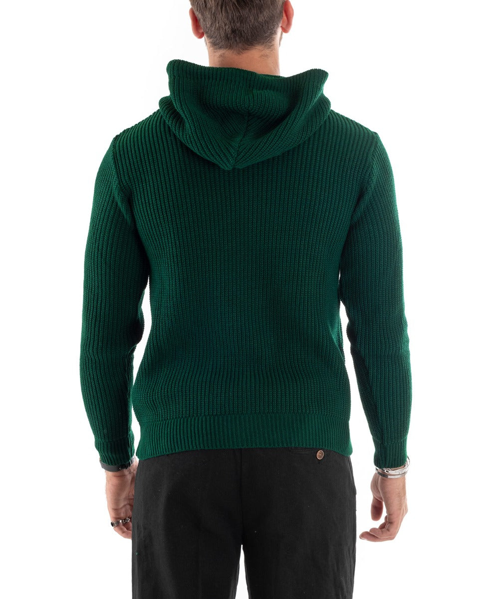 Maglioncino Uomo Maglia Con Cappuccio Tinta Unita Verde Pullover GIOSAL-M2593A