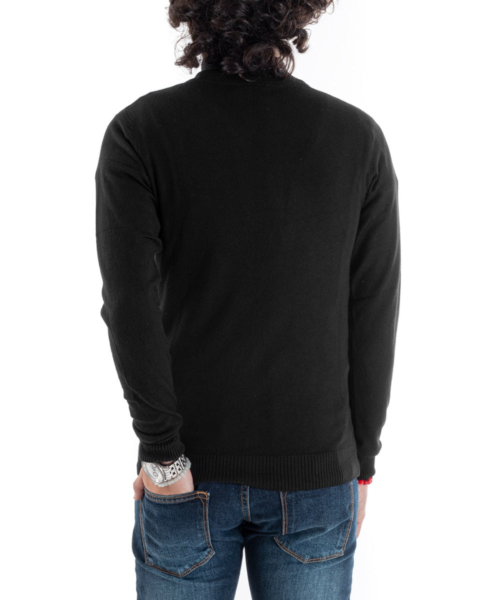 Maglia Uomo Maglioncino Zip Manica Lunga Basic Tinta Unita Casual Nero GIOSAL-M2618A