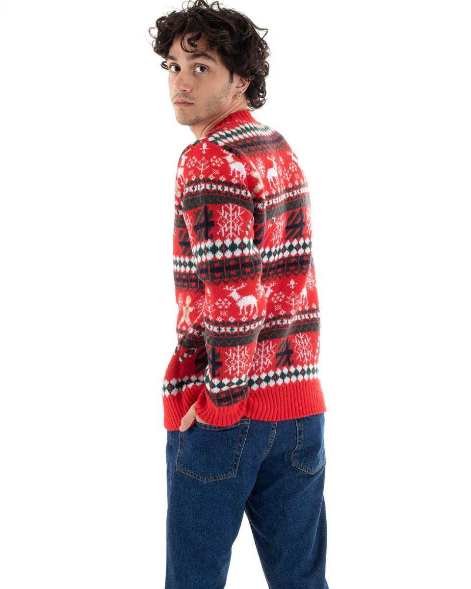 Maglione Uomo Natalizio Pullover Fantasia Natale Casual Verde Rosso Girocollo Casual GIOSAL-M2624A