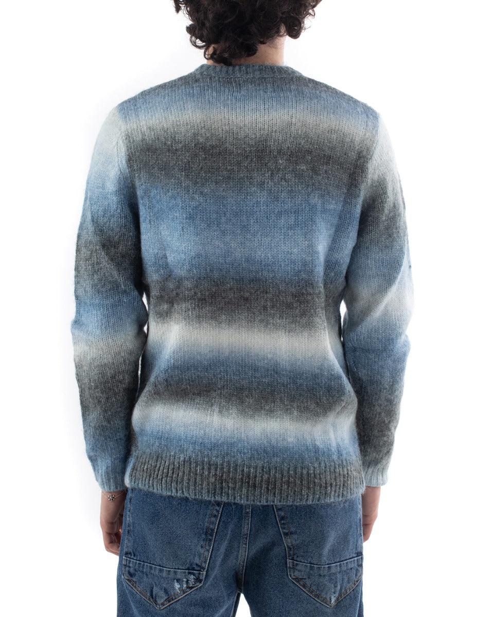 Maglioncino Uomo Girocollo Maglione Pesante Rigato Celeste Grigio Casual GIOSAL-M2637A