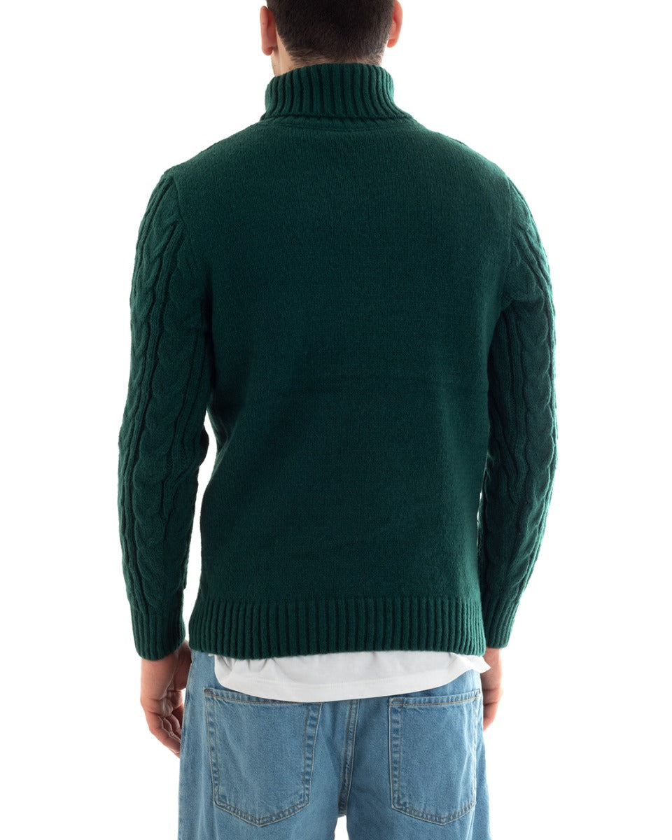 Maglioncino Uomo Maglione Collo Alto Trecce Tinta Unita Verde Dolcevita Casual GIOSAL-M2645A